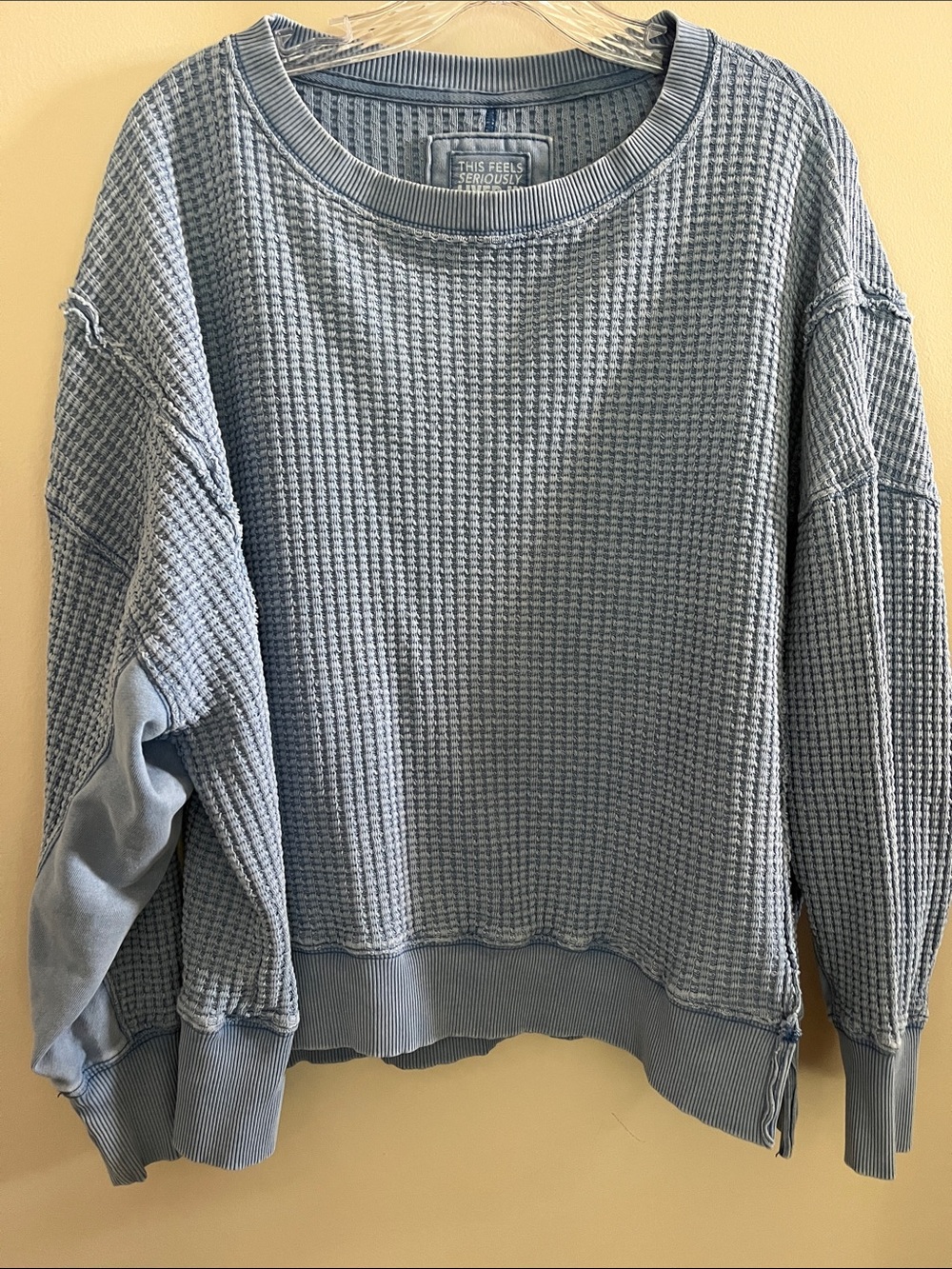 American Eagle Waffleknit Oversized Sweatshirt in Blue size small